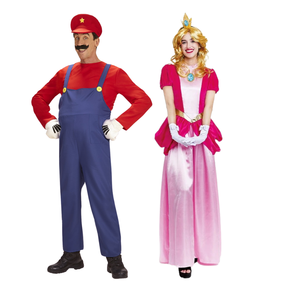 Disfraces en Pareja de Super Mario y Princesa Peach