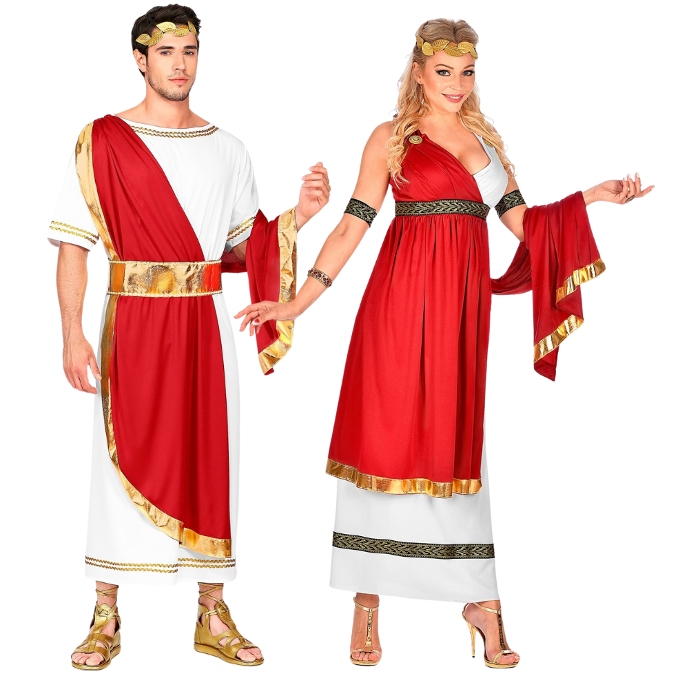 Disfraces en Pareja de Emperador Romano con Toga Roja