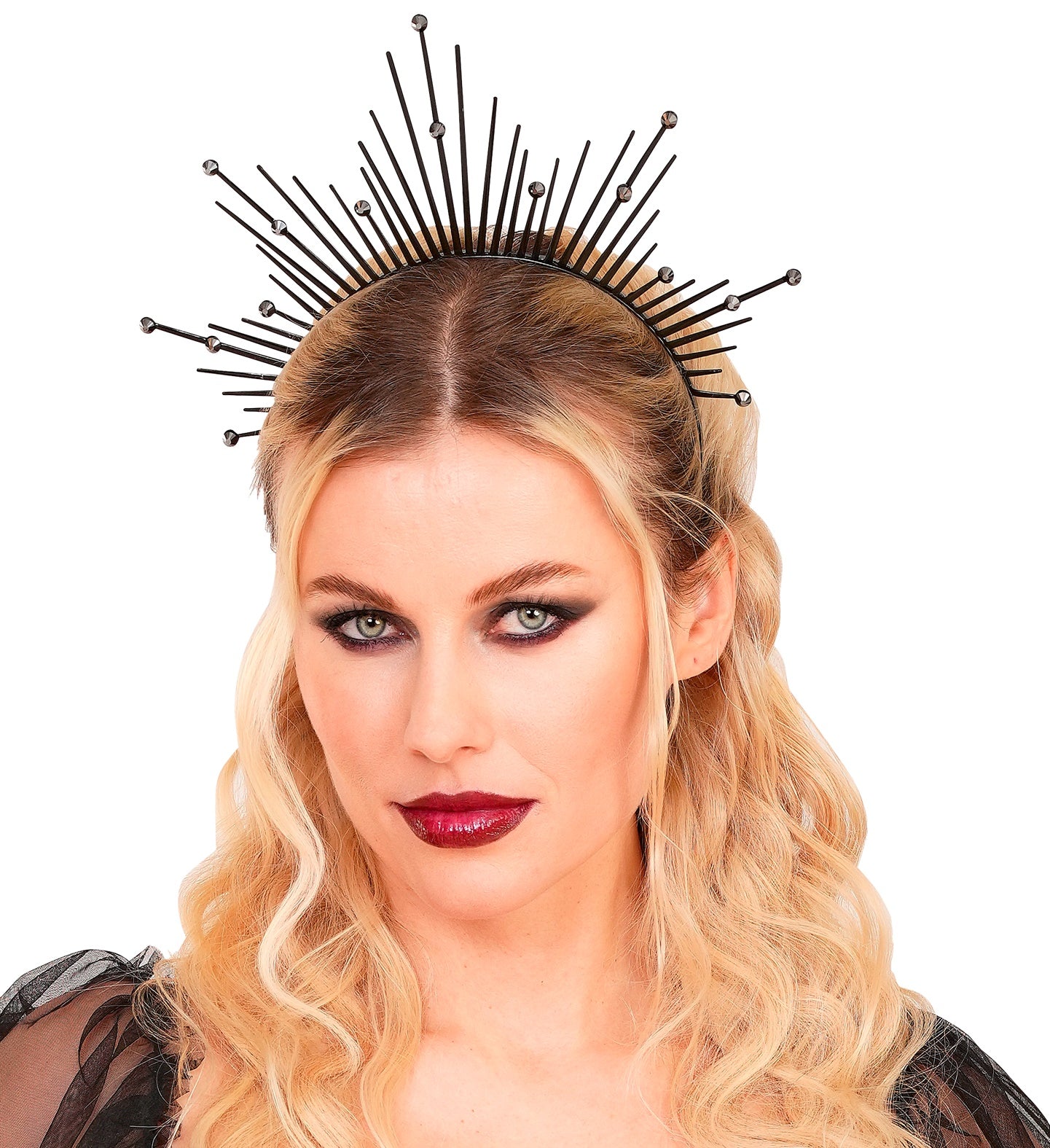 Diadema con Aureola Negra con Pedrería Accesorios para la Cabeza Widmann