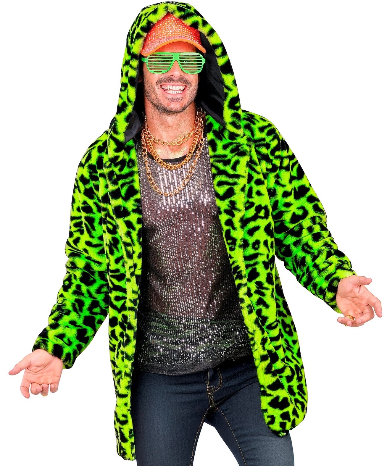 Jaqueta de Pelúcia de Leopardo Verde Neon para Adulto