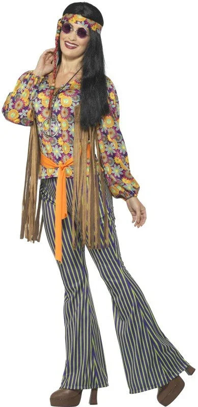 Disfraz de Hippie con Chaleco de Flecos para Mujer Hippies Smiffys