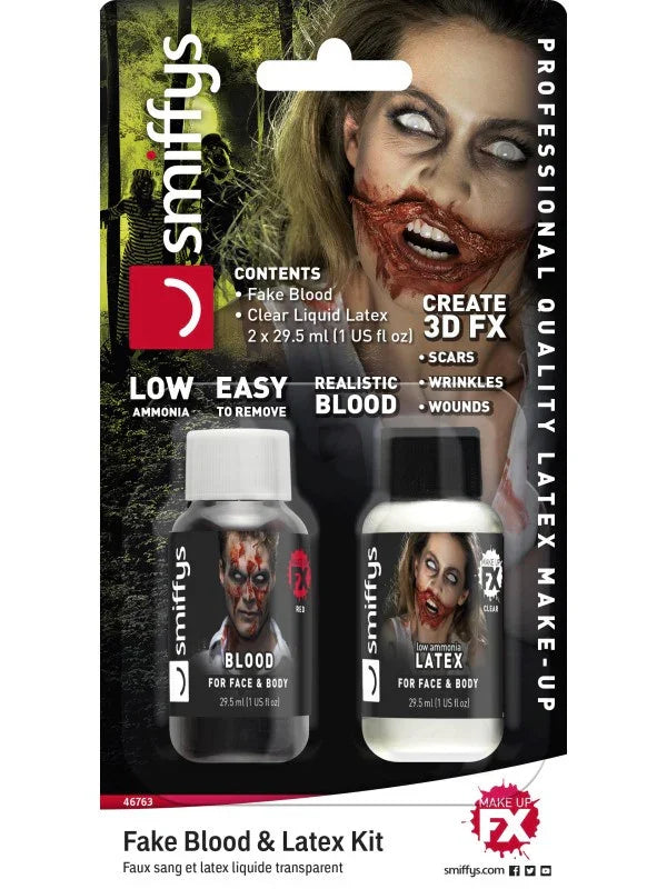 Pack de Látex Líquido y Sangre Artificial Efectos Smiffys