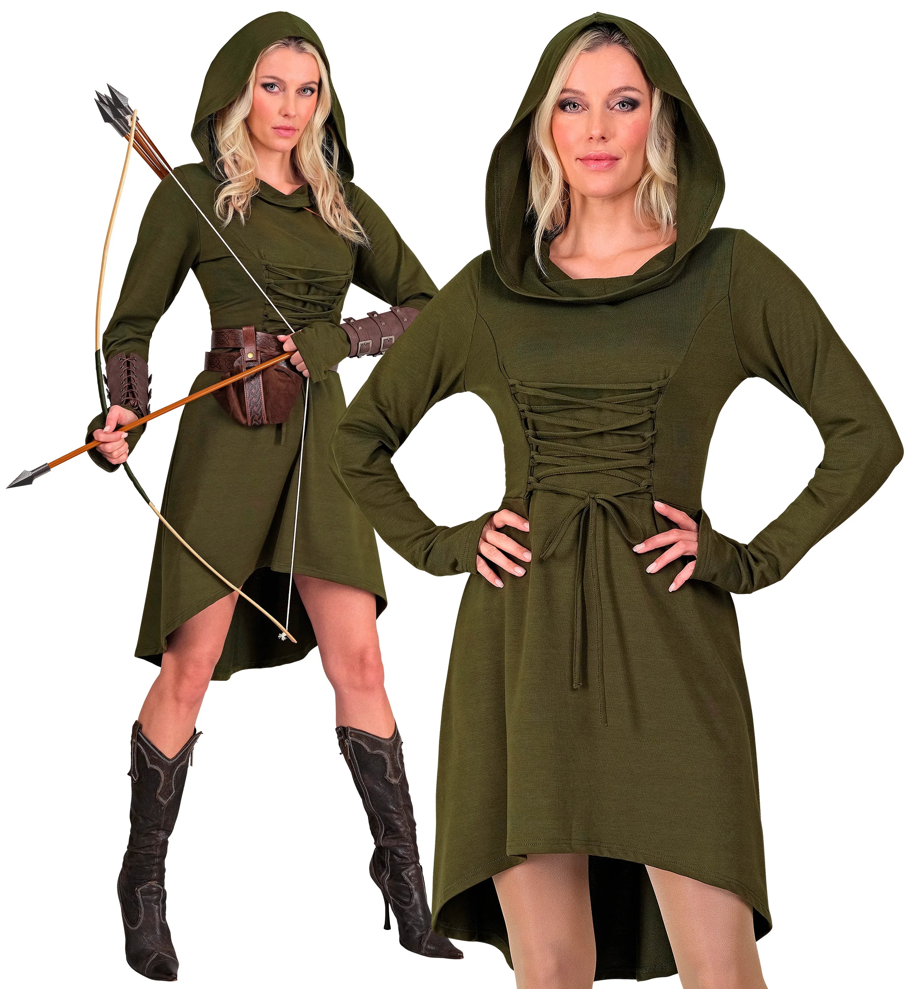 Disfraz Medieval Verde con Capucha para Mujer Arqueros Medievales Widmann