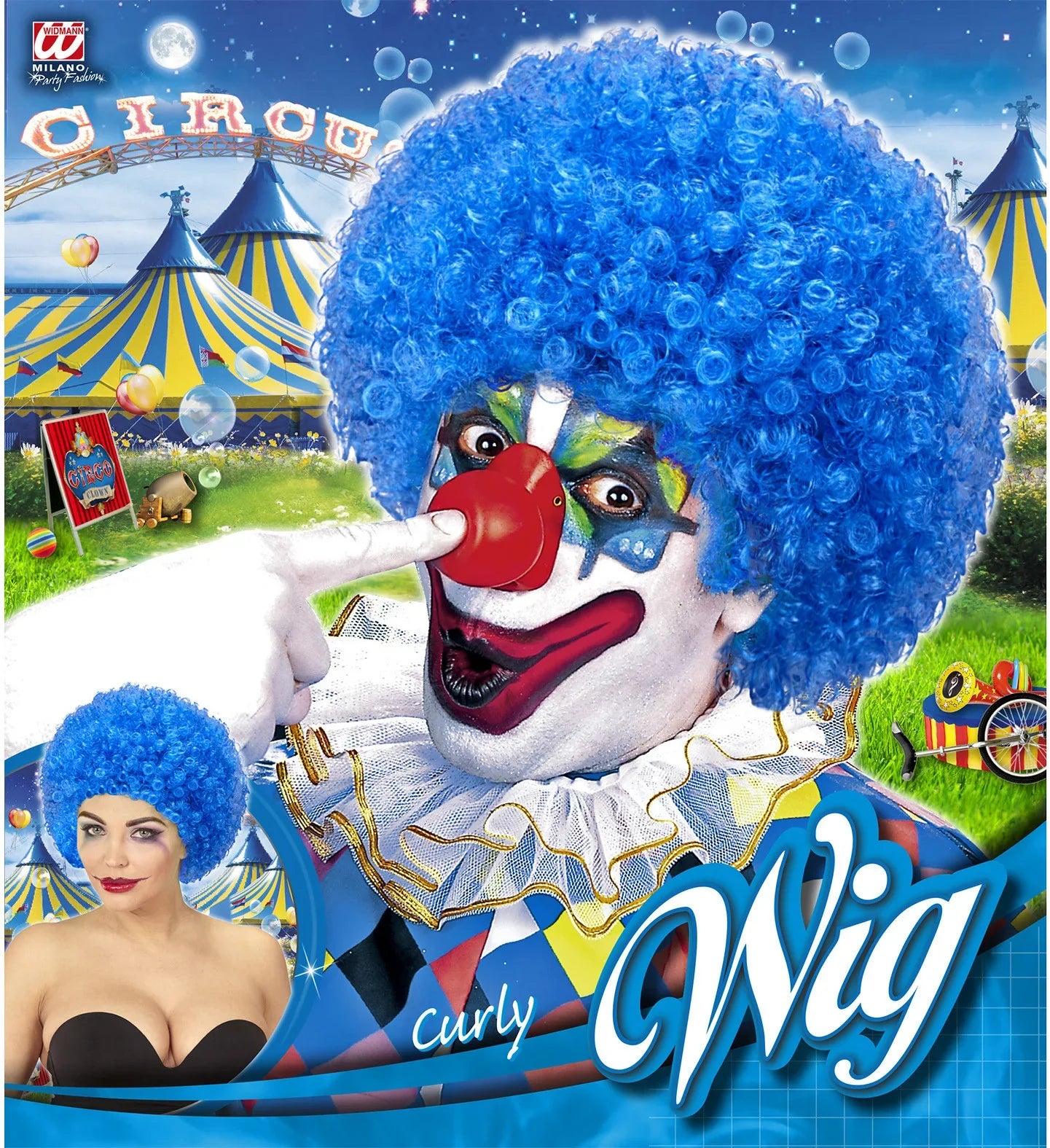 Peluca de Payaso Azul Rizada Complementos Payasos Widmann