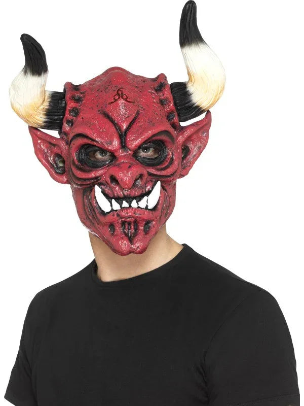 Máscara de Demonio Rojo con Cuernos Demonios Smiffys