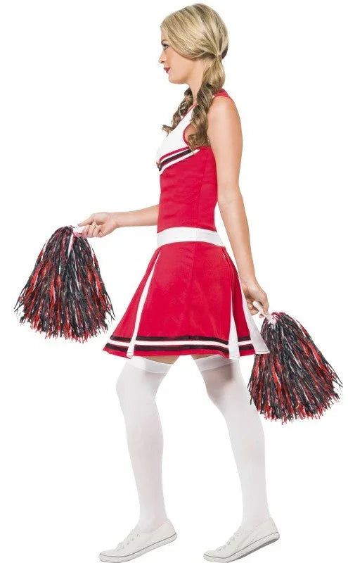 Disfraz de Animadora Roja con Pompones para Mujer Deportes y Animadoras Smiffys