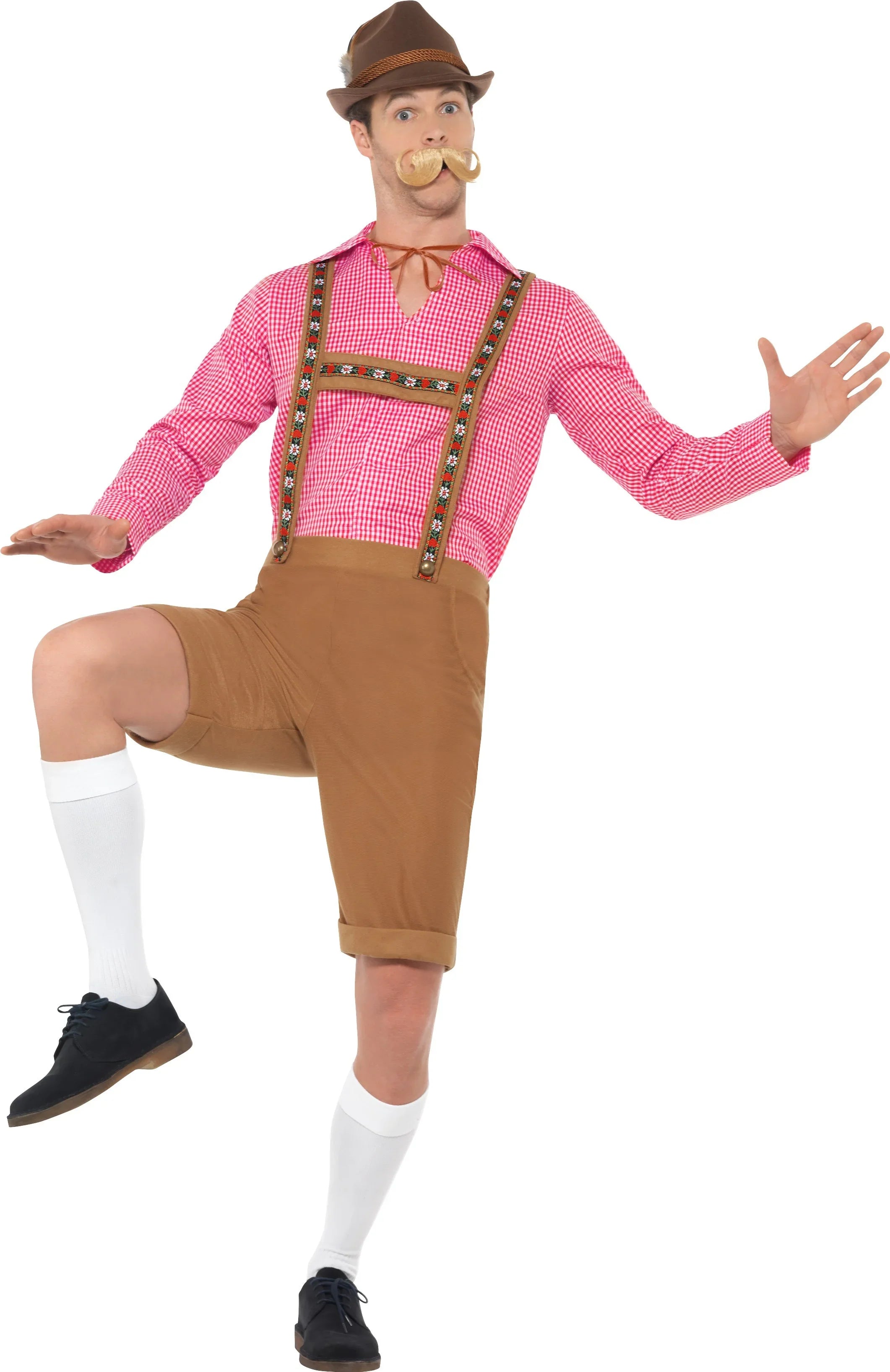 Disfraz de Alemán con Camisa Roja para Hombre Tiroleses Oktoberfest Smiffys