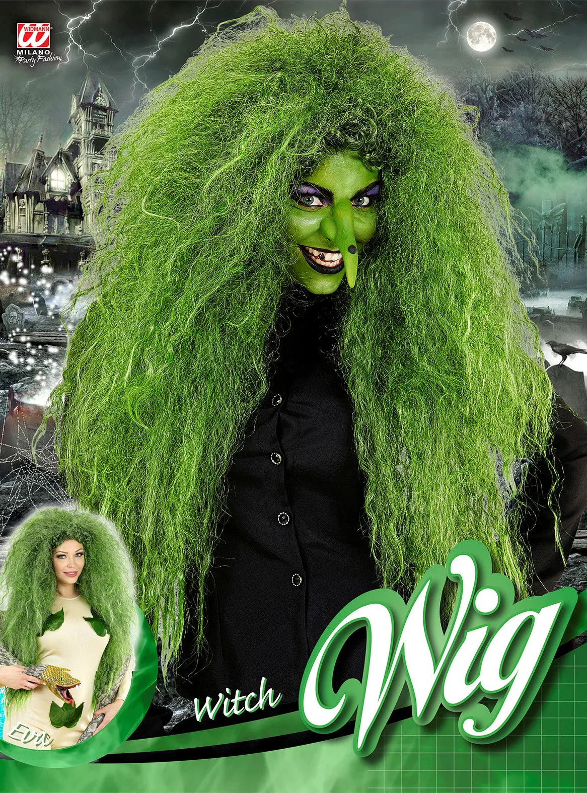 Peluca de Bruja Verde Afro Larga Brujas Widmann