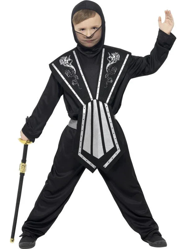 Disfraz de Ninja Negro y Plata para Niño Orientales Smiffys