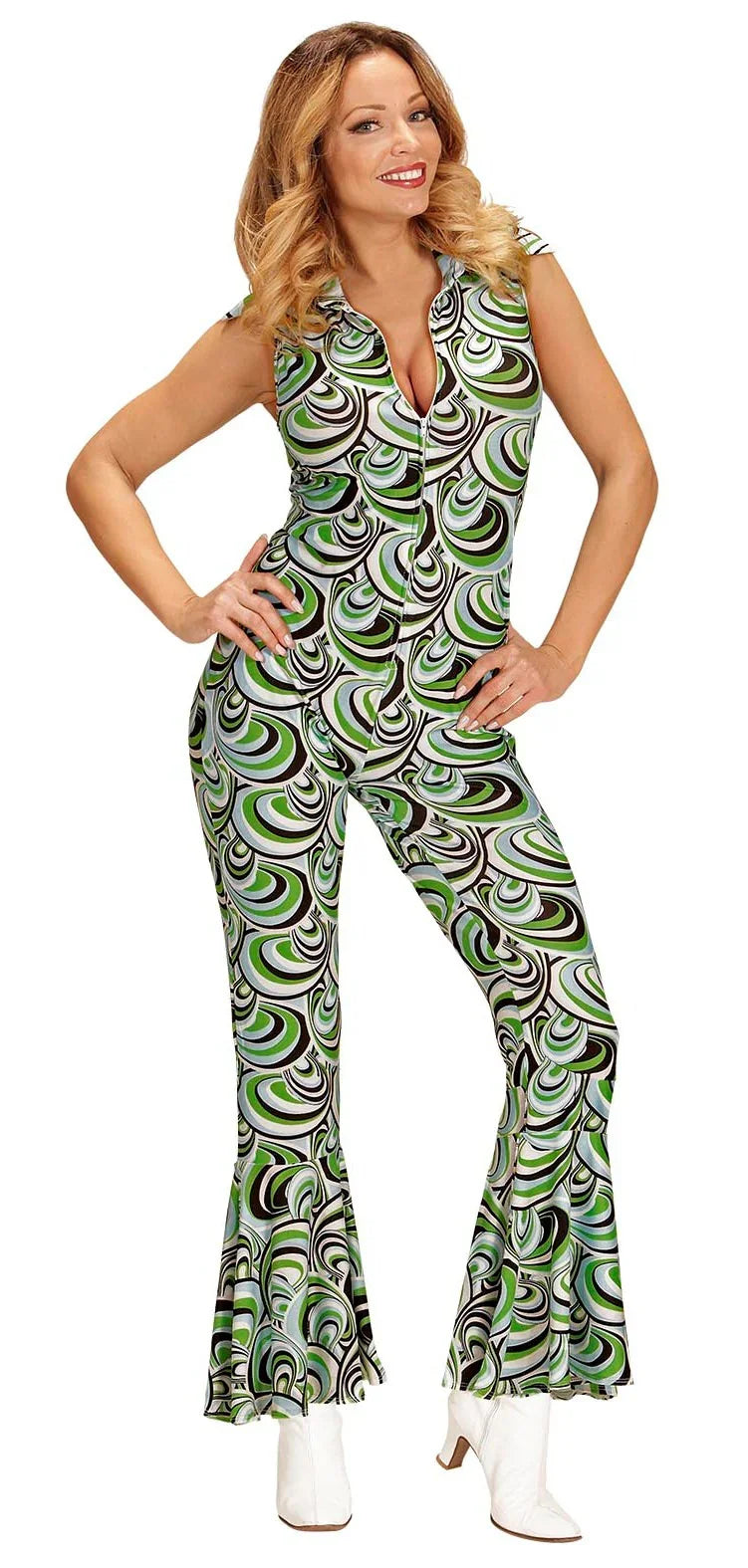 Disfraz Disco Años 70 Verde y Blanco para Mujer Disco Widmann