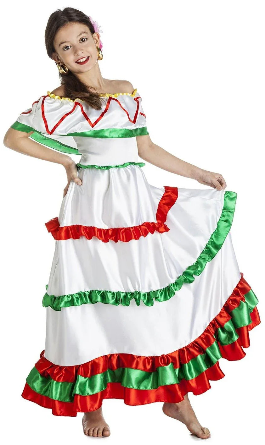 Disfraz de Mexicana Blanco para Niña Mexicanos Kimokawaii
