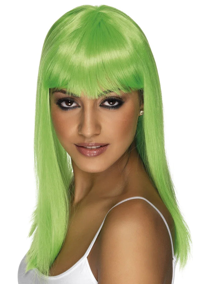 Peluca Verde Larga Lisa con Flequillo Pelucas Verdes Smiffys
