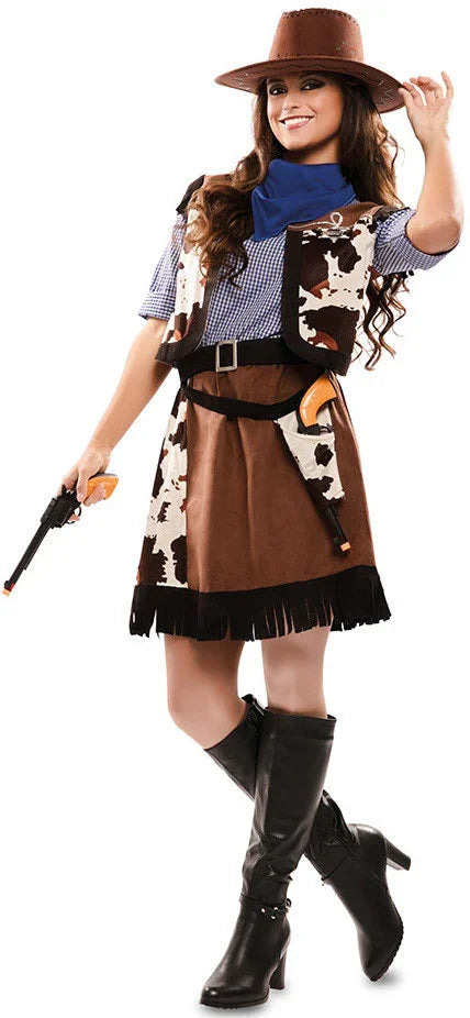 Disfraz de Vaquera Estampado Vaca para Mujer Vaquero EuroCarnavales