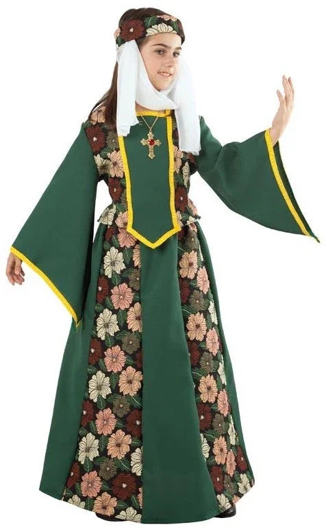 Disfraz de Marquesa Medieval Verde para Niña Medieval Infantiles Fycar
