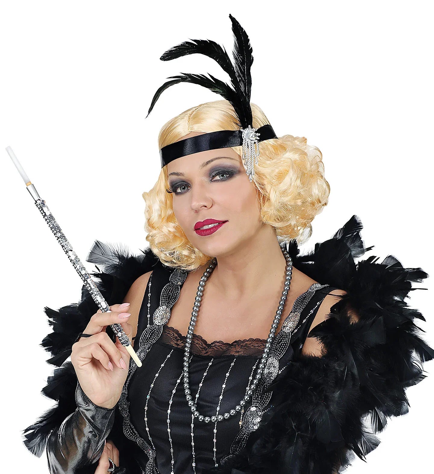 Peluca Charlestón Rubia y Cinta con Plumas Complementos Charlestón y Gangster Widmann