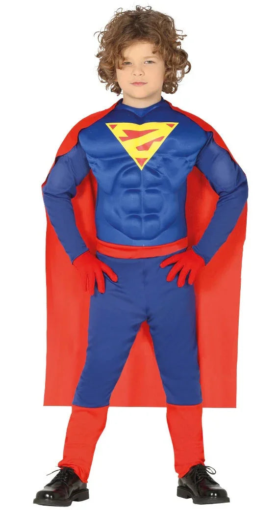 Disfraz de Superhéroe Musculoso con Capa Infantil Superman y Supergirl Guirca