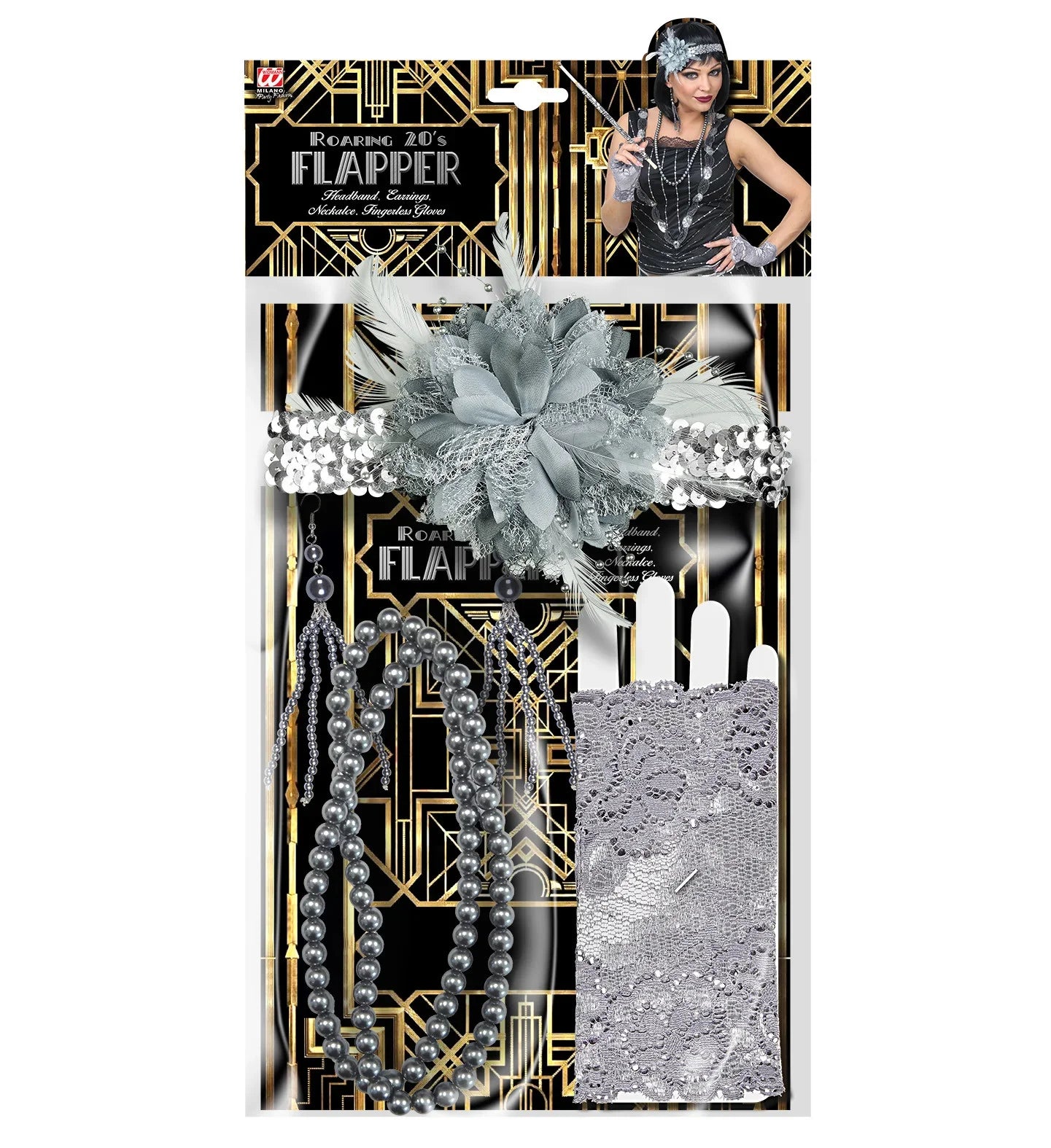 Kit de Disfraz Charlestón Años 20 Plateado Charleston, Gangster y Años 20 Widmann