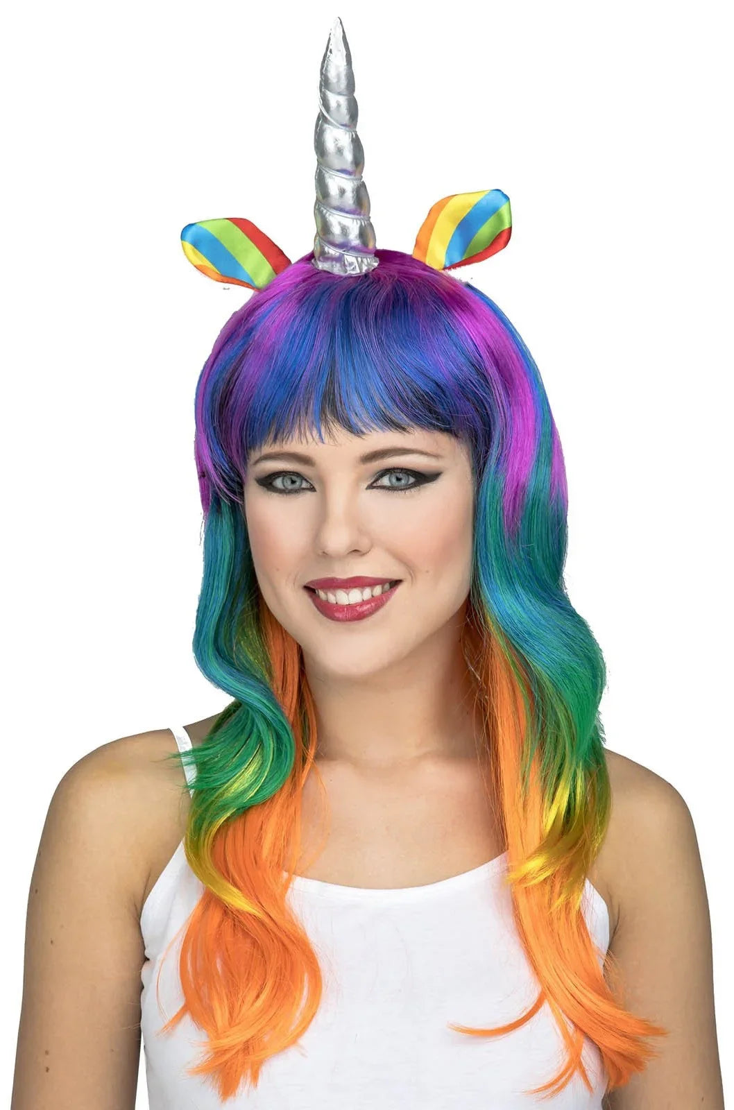 Peluca de Unicornio Multicolor con Cuerno Plateado Unicornio Viving