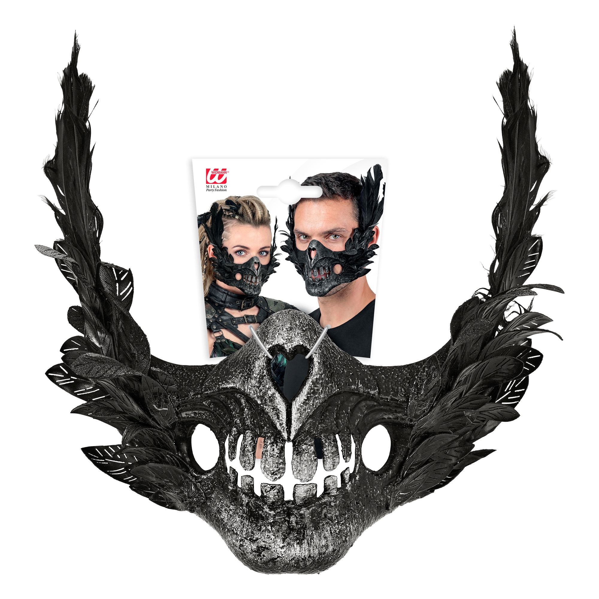 Meia Máscara de Caveira com Plumas