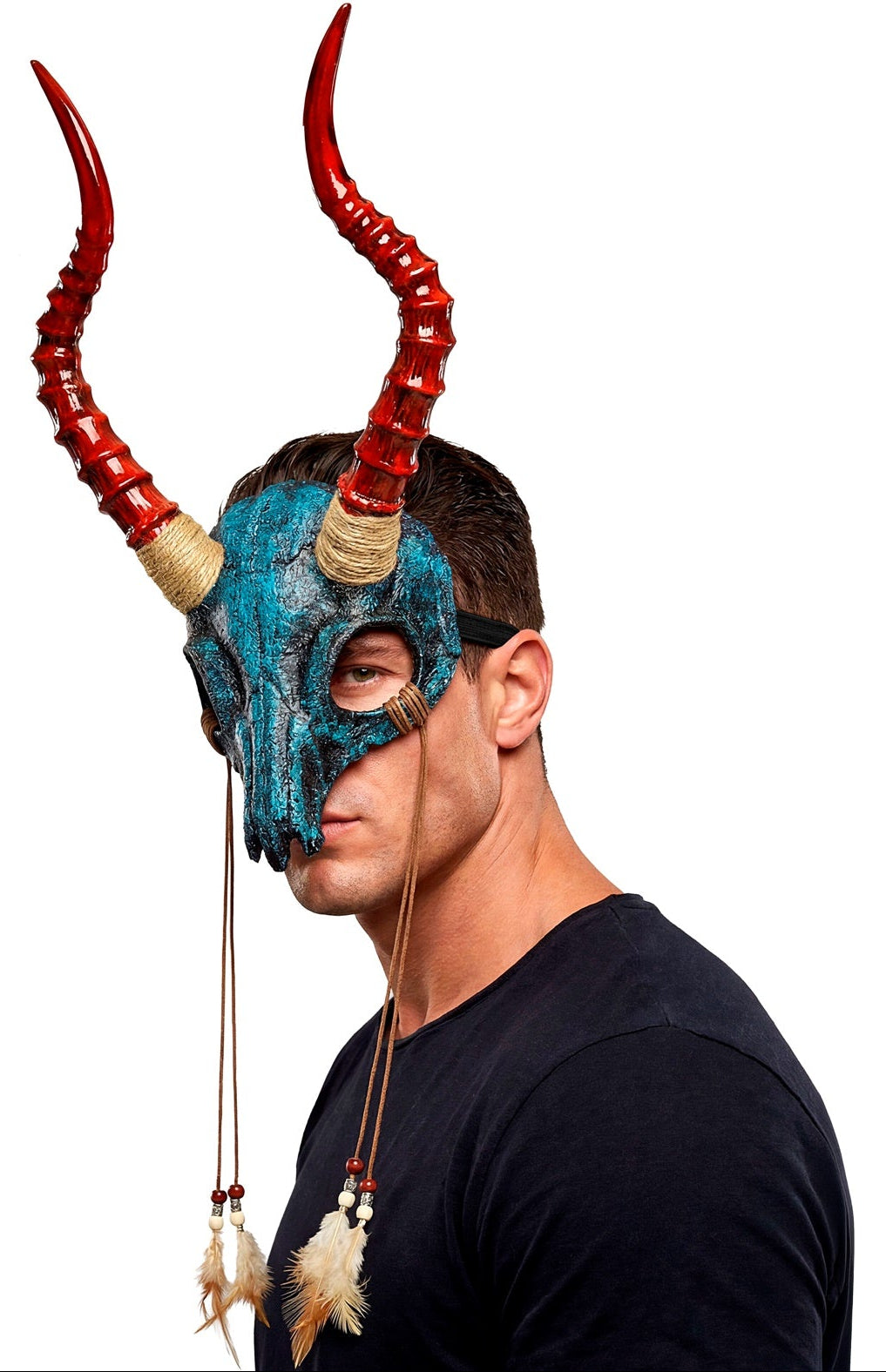 Máscara de xamã de caveira com chifres na cor azul
