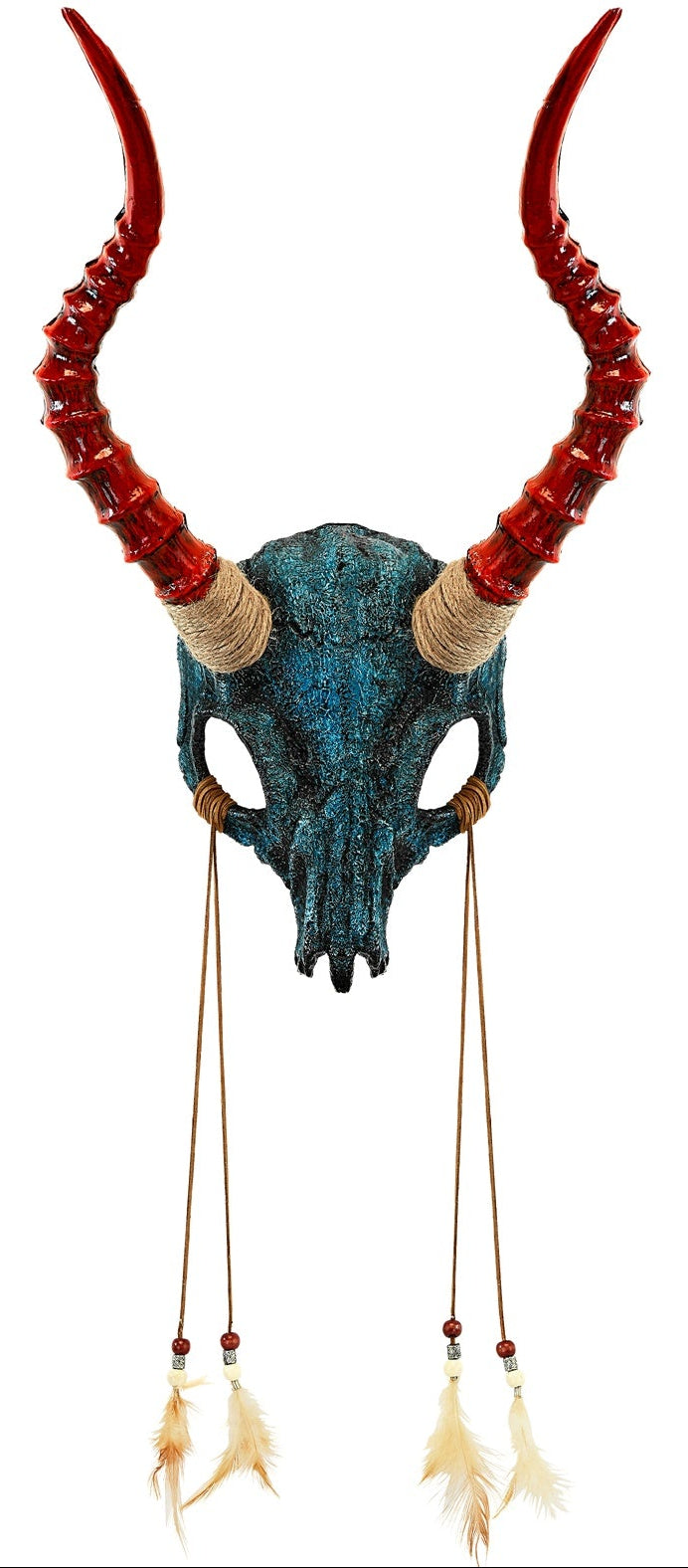 Máscara de xamã de caveira com chifres na cor azul