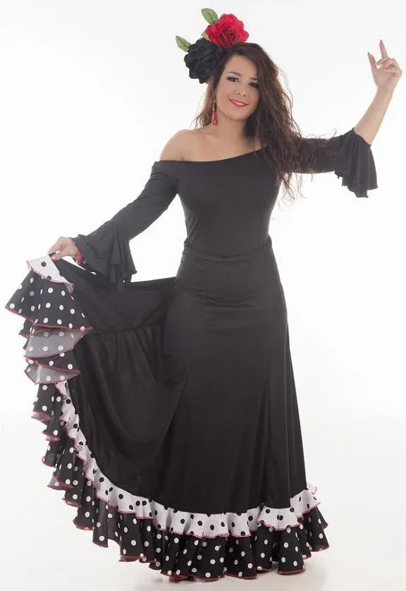 Falda Flamenca Negra y Blanca para Mujer Sevillanas Llopis