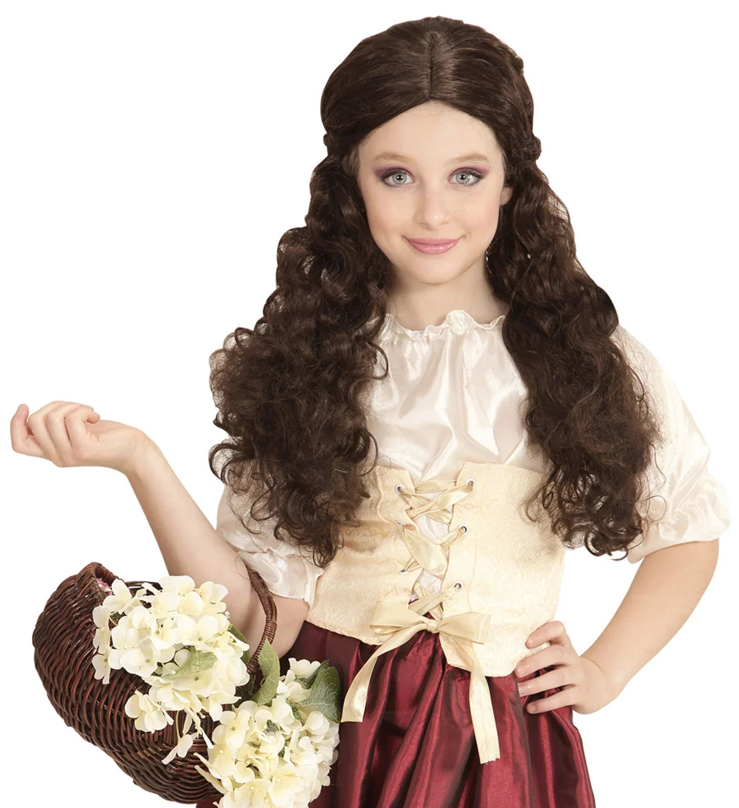 Peluca Medieval Castaña Larga para Niña Complementos Medievales Widmann