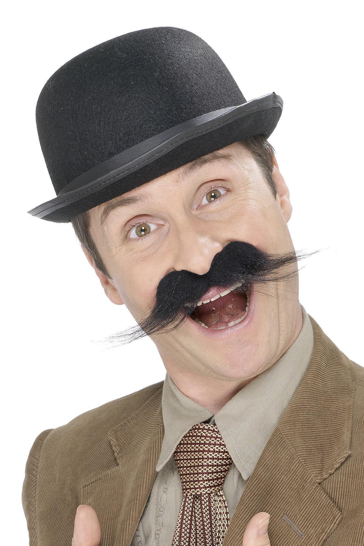 Bigote Moreno con Puntas Largas y Adhesivo Barbas y Bigotes Smiffys