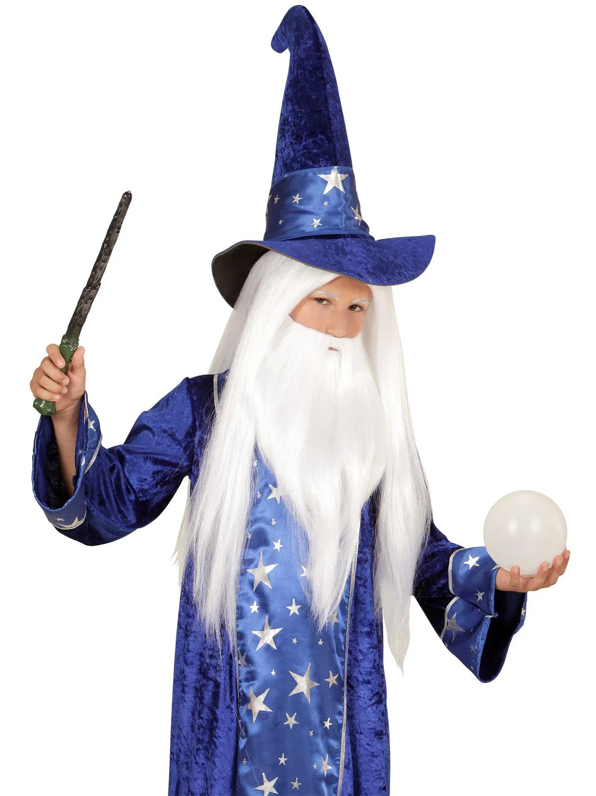 Peluca de Mago Blanca con Barba Larga Infantil Magos y Hechiceros Widmann