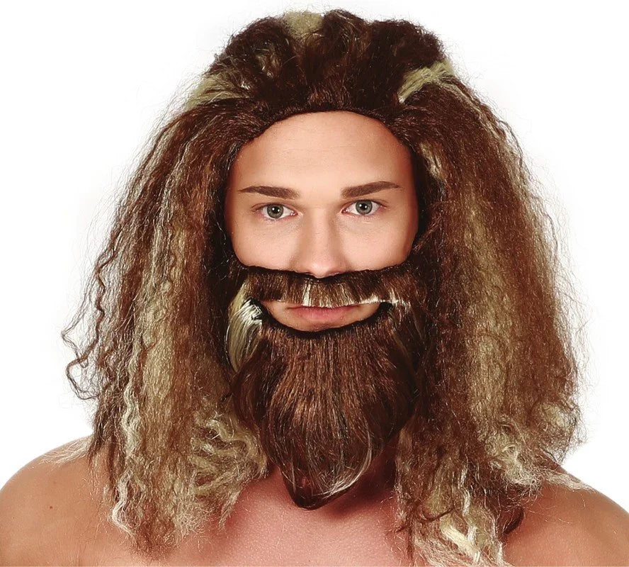 Peluca Marrón con Barba y Mechas Rubias Barbas y Bigotes Guirca