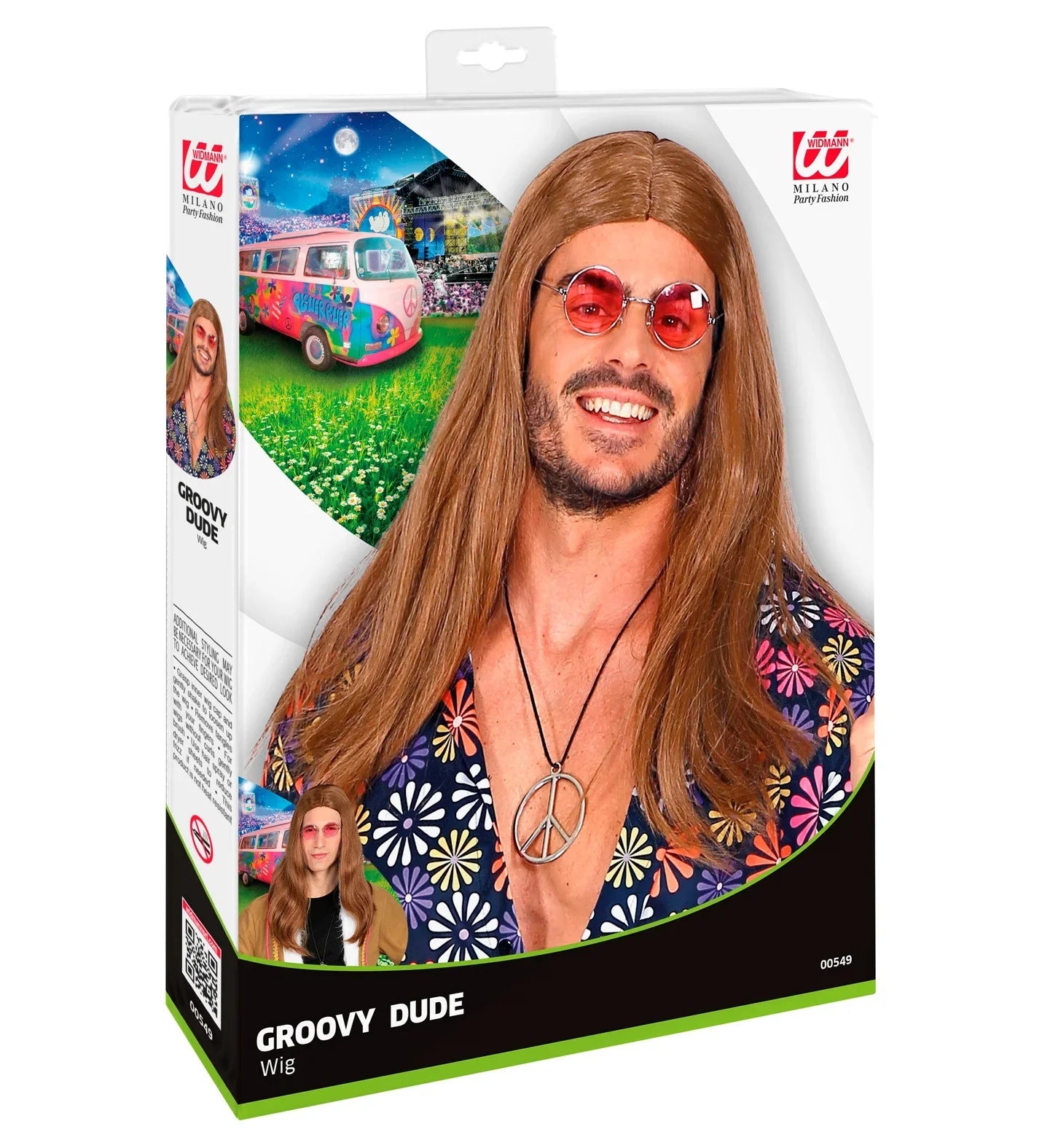 Peluca Hippie Castaña de Hombre con Pelo Largo Complementos Hippies Widmann