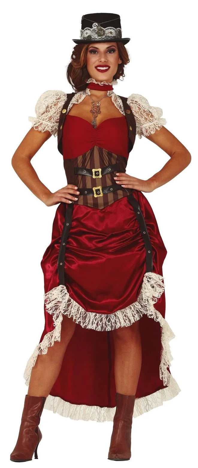 Disfraz Steampunk Rojo con Encaje para Mujer Steampunk Guirca