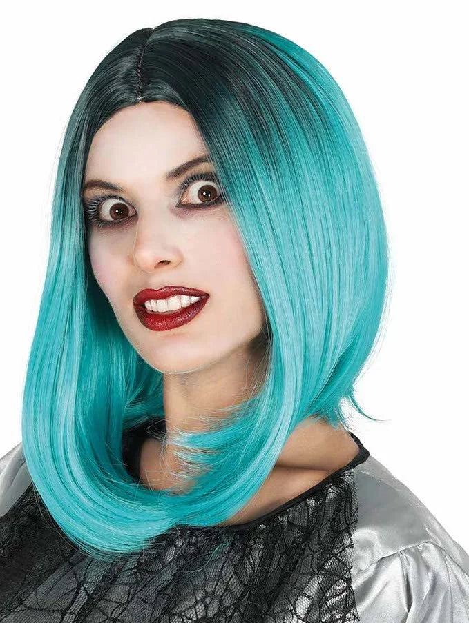 Peluca Azul con Raíz Negra Media Melena Pelucas Azules Guirca