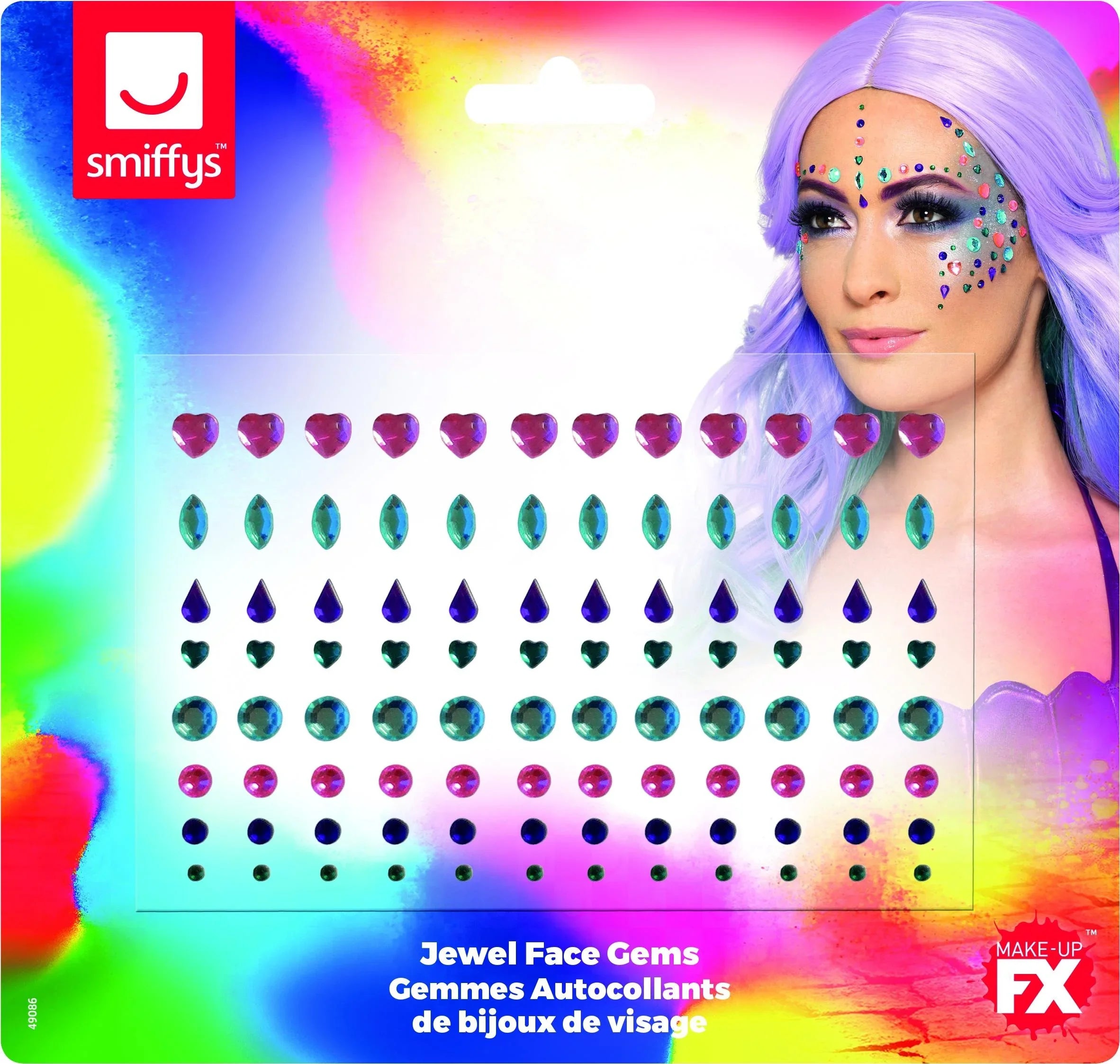 Gemas Faciales con Formas y Colores para Maquillaje Accesorios de Maquillaje Smiffys
