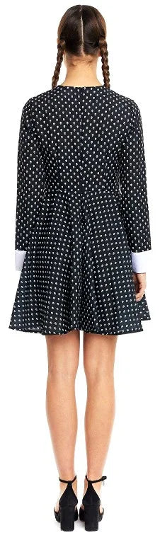 Disfraz de Miércoles con Lunares Calaveras para Mujer Miércoles Addams Partilandia