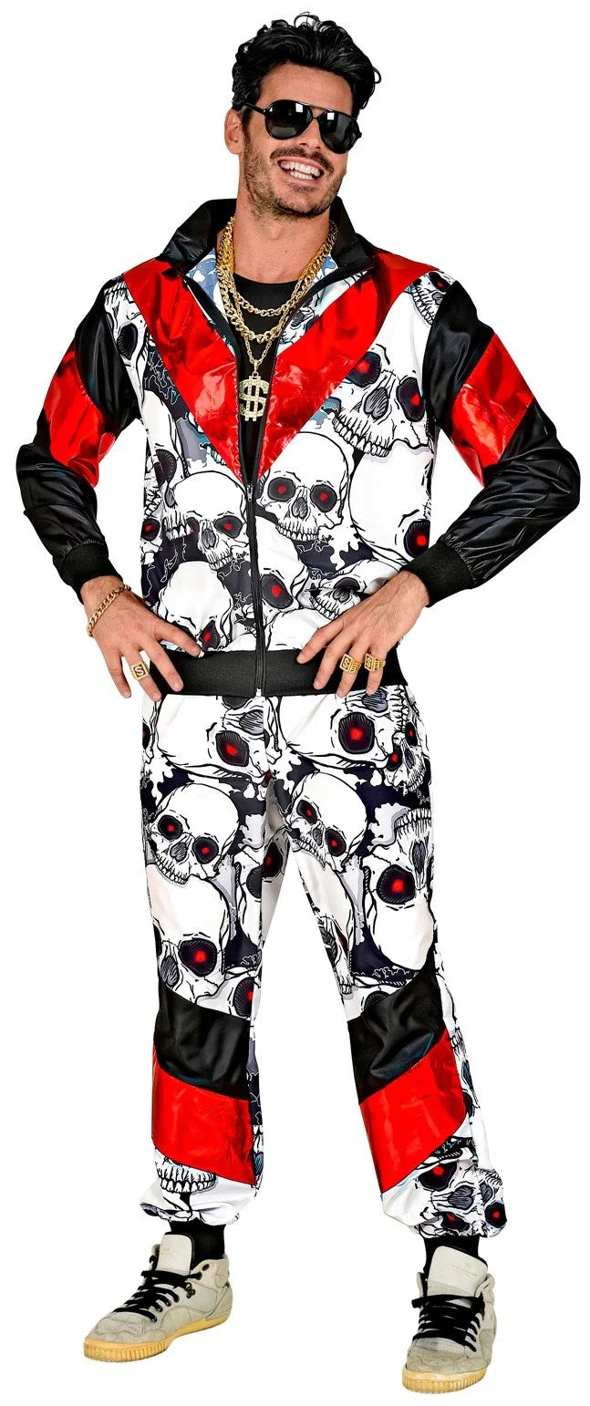 Disfraz Chándal de Táctel de Calaveras para Adulto Chándales de Táctel Años 80 Widmann