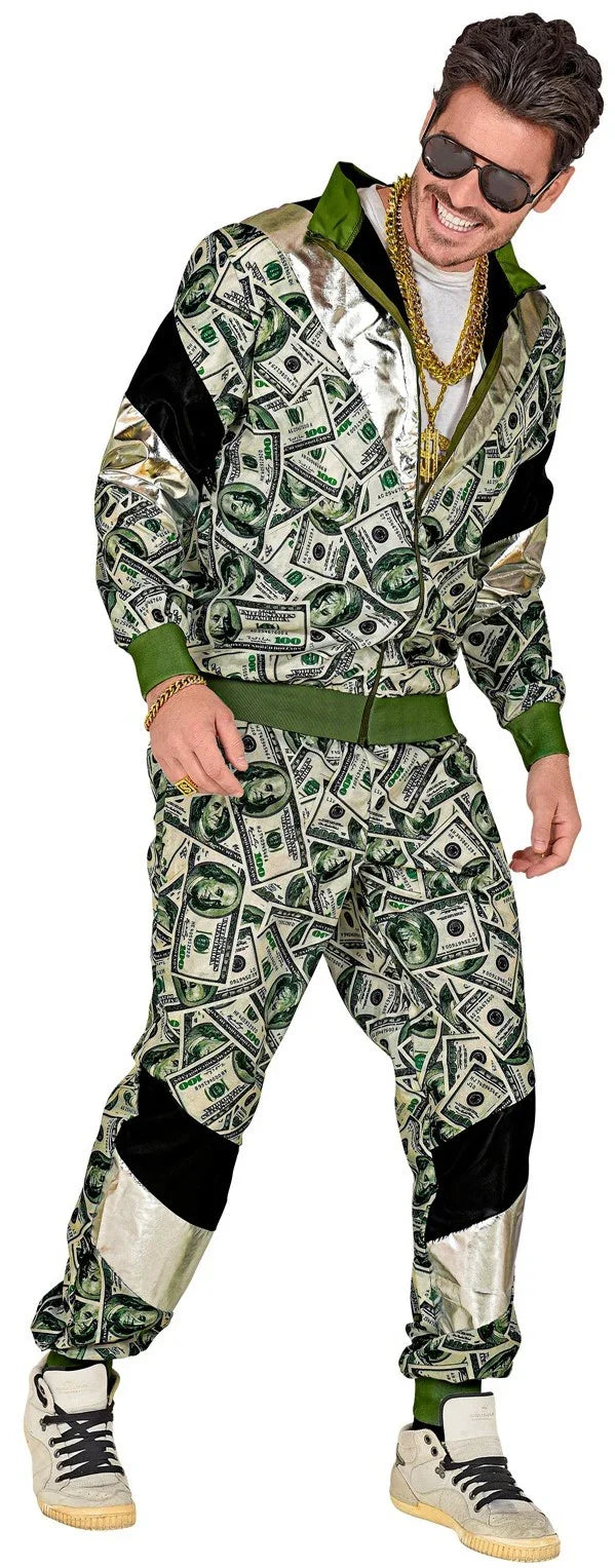 Disfraz Chándal de Táctel de Billetes Dólar para Adulto Chándales de Táctel Años 80 Widmann