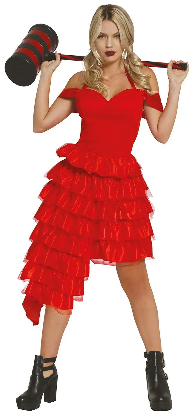 Disfraz de Harley Villana con Vestido Rojo para Mujer Harley Quinn Guirca