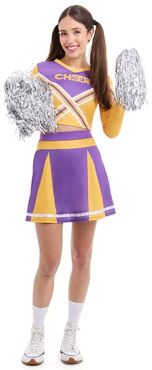 Disfraz de Cheerleader Púrpura y Amarillo para Mujer Animadoras Partilandia
