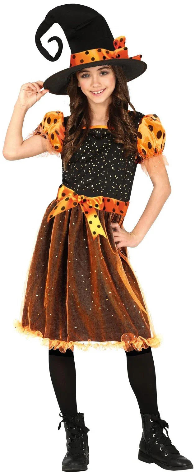 Disfraz de Bruja Vintage Naranja para Niña Brujas Guirca