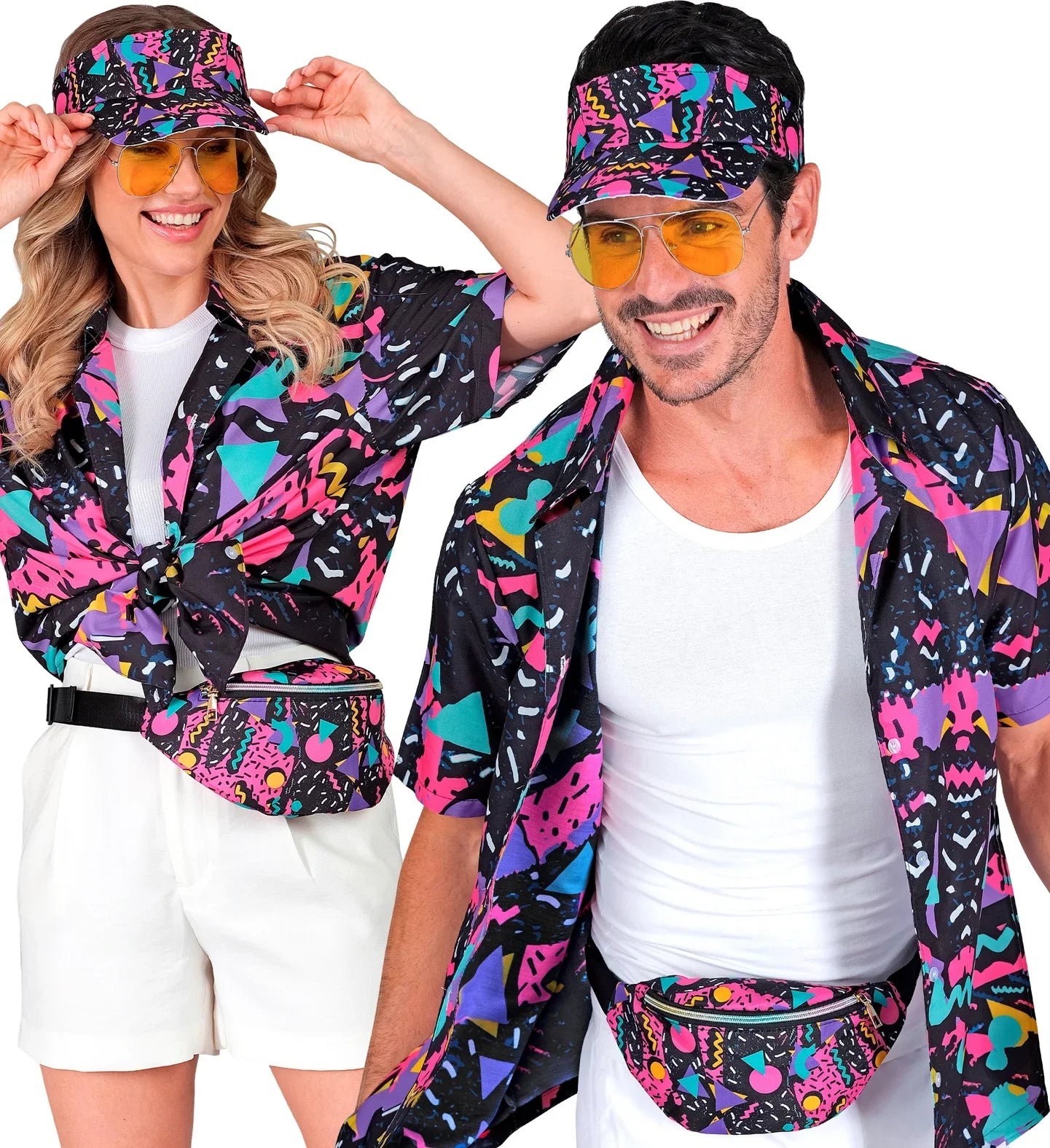 Visera y Riñonera Estilo Funky Años 80 Negro Años 80 Widmann