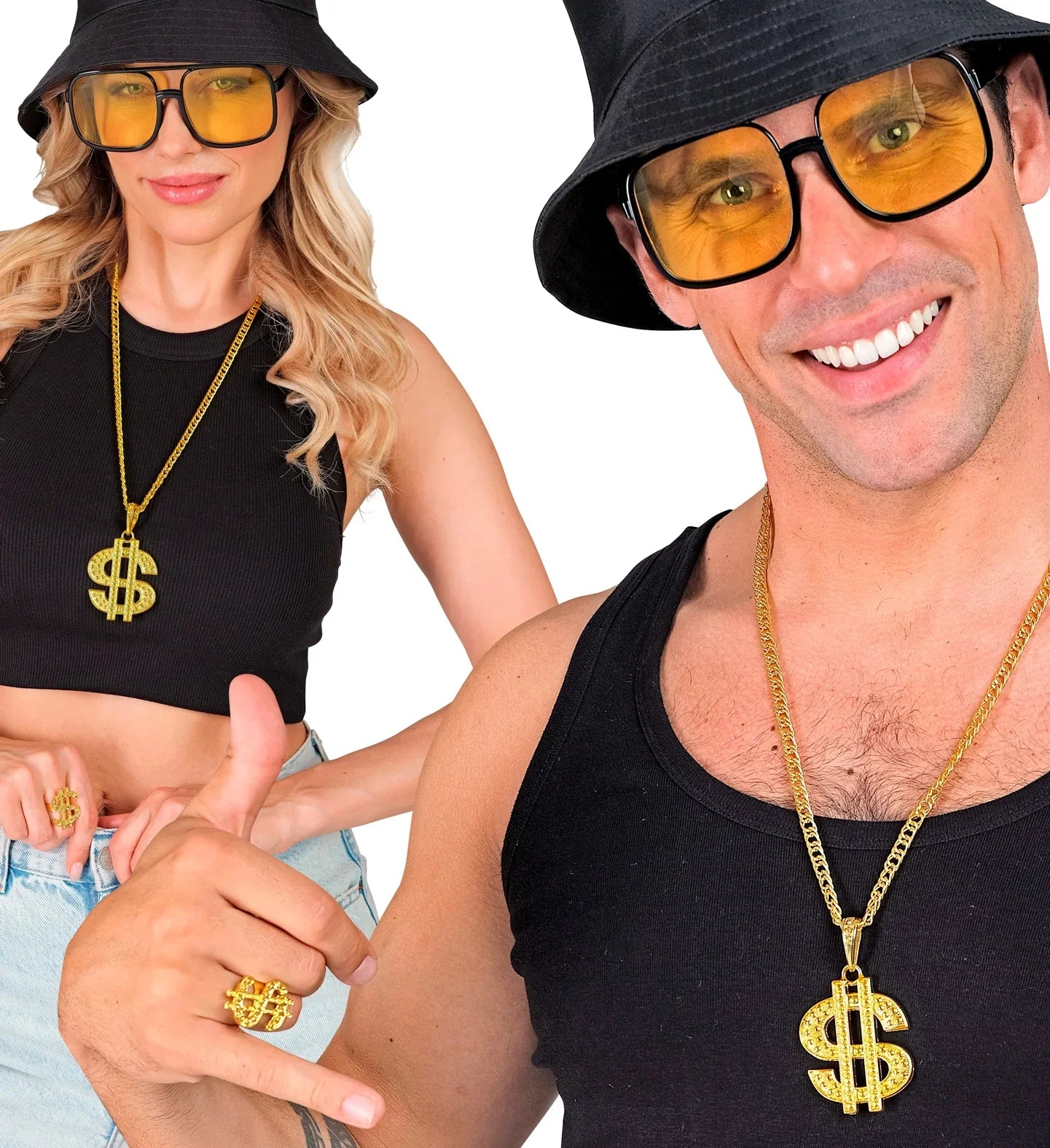 Collar y Anillo Dorados con el Símbolo del Dólar Joyas y Bisutería Widmann