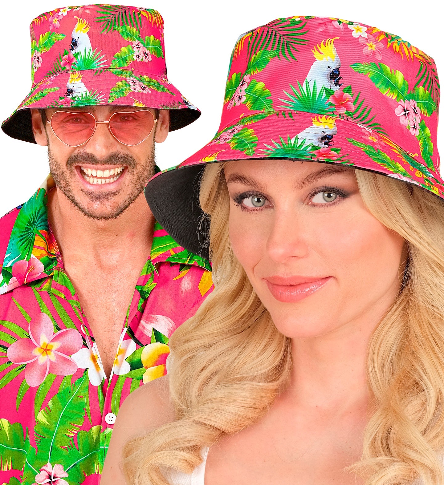 Gorro Pescador Rosa com Estampado Havaiano