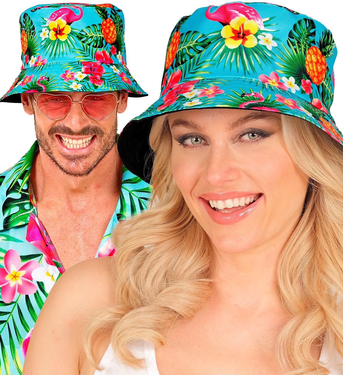 Gorro Pescador Azul com Estampado Havaiano