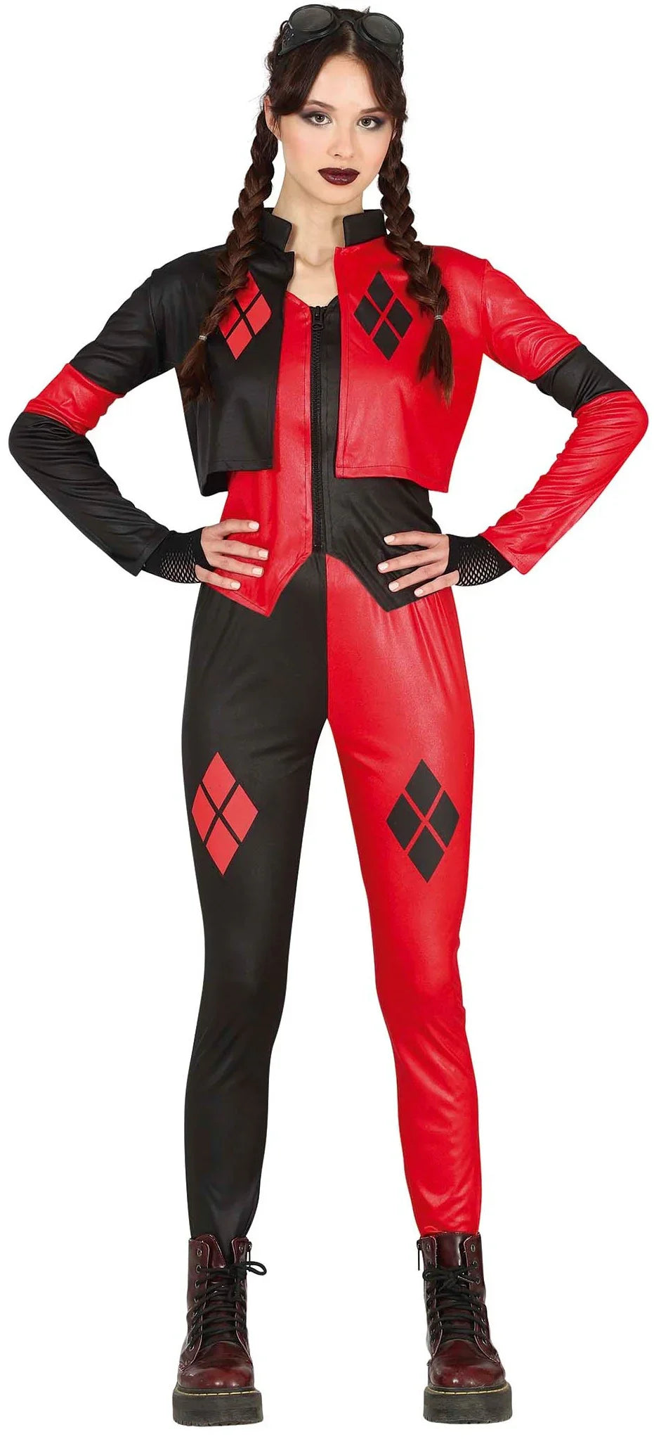 Disfraz de Harley Rebelde Roja y Negra para Niña Harley Quinn Guirca