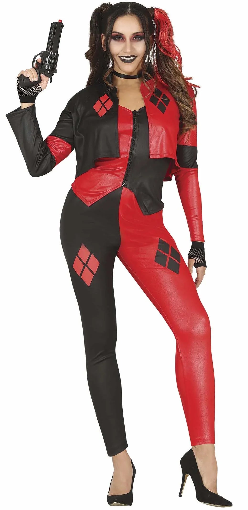 Disfraz de Harley Rebelde Roja y Negra para Mujer Harley Quinn Guirca