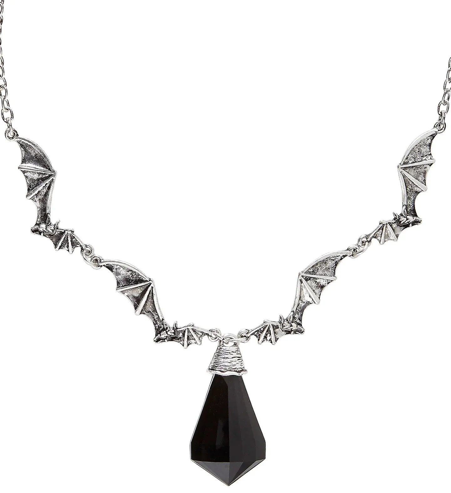 Collar de Murciélagos Plateado con Gema Negra Collares, Colgantes y Gargantillas Widmann