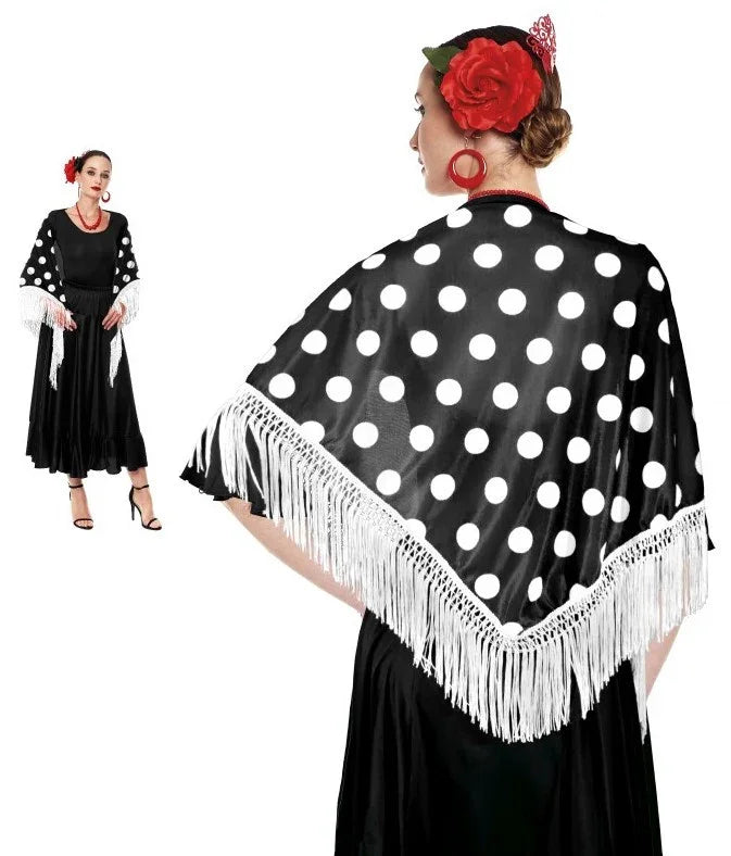 Mantón de Sevillana Negro con Lunares Blancos Sevillanas Partilandia