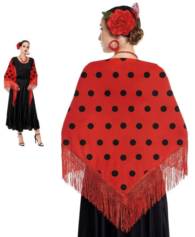 Mantón de Sevillana Rojo con Lunares Negros Sevillanas Partilandia