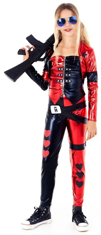 Disfraz de Harley Villana Negro y Rojo para Niña Harley Quinn Partilandia